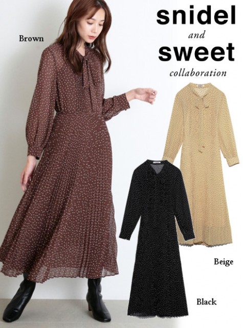 今月のsnidel Sweetコラボが発売 新木優子さん着用 フェミニンな印象のドットワンピは秋先まで着れそうな１着 Heartyselect Column