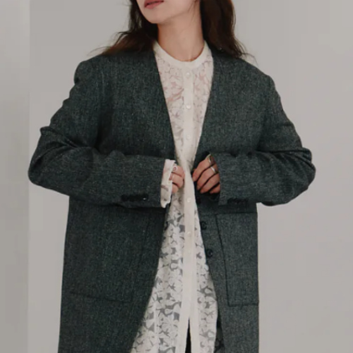 hella (ヘラ)silk nep collarless jacket 25秋冬【h253-03